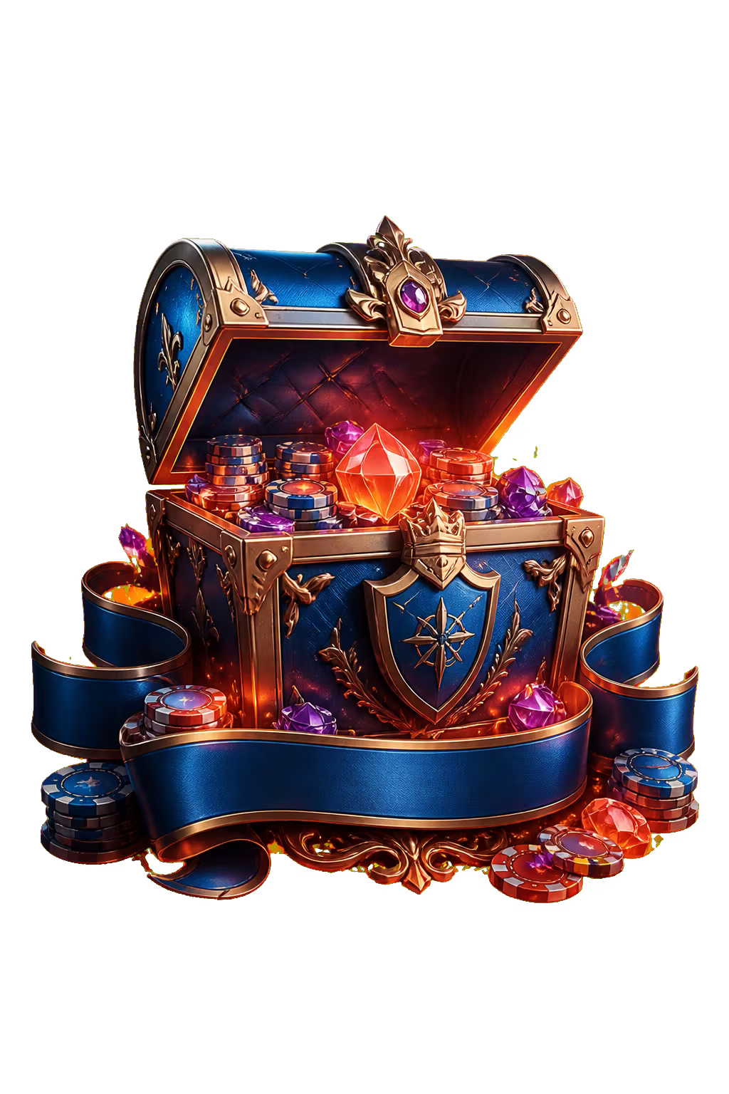 Conquestador-style gift box with chips and bonus symbols